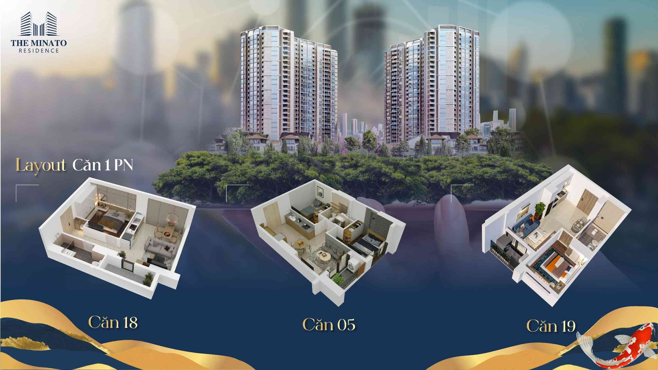 Mặt bằng căn hộ 1 phòng ngủ The Minato Residence Hải Phòng